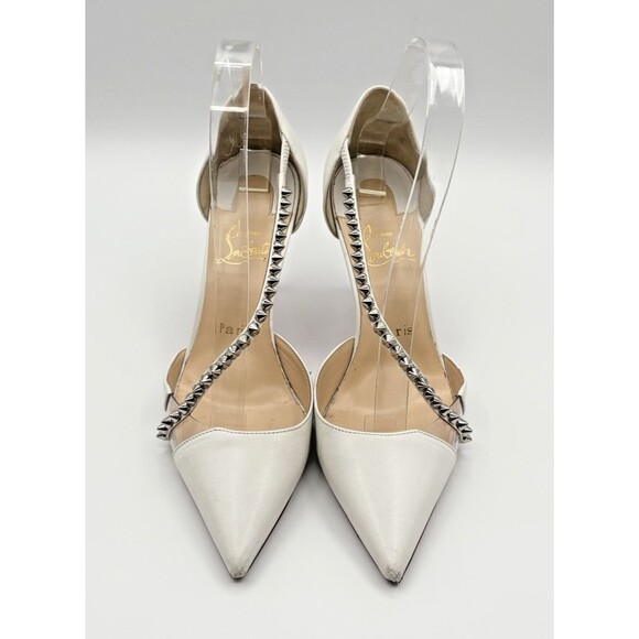 Christian Louboutin Spike Cross 100 White Stud Strap Heels Pumps Sz EU 36.5 - Picture 2 of 11